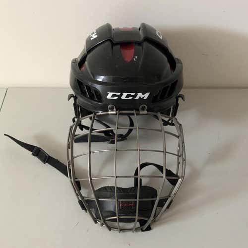Black Used Medium CCM Fitlite Helmet w/ Fitlite Small Cage