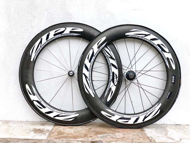 Zipp 808 Wheelset Tubular Full Carbon Aero with Powertap 2.4 Hub and New Tires