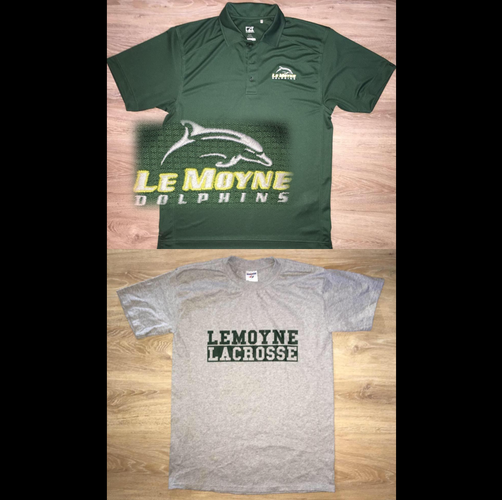 (Small) Bundle: 2 New LeMoyne Dolphins Shirts - Cutter & Buck DryTec Embroidered & Standard Cotton