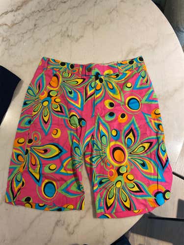 Vintage Inspired Pink Blue Yellow Orange Floral Psychedelic Men’s Loudmouth Golf Shorts, John Daly