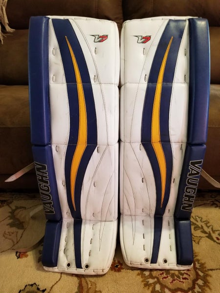 White Used Senior 36"+2 Vaughn Velocity V7 Goalie Leg Pads Pro Stock