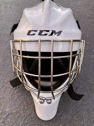 White Used Junior CCM 1.5 Goalie Mask, Used 1 Time