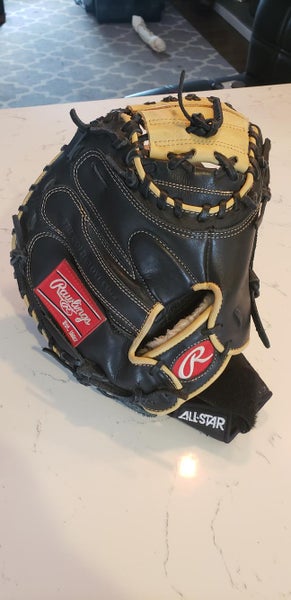 Black Used Rawlings Right Handed Catcher's Gold Glove Elite Baseball Glove 32.5"