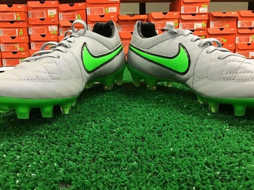 New Nike Tiempo V FG Soccer Grey / Green Soccer Cleats Size 5 PRICE | SidelineSwap