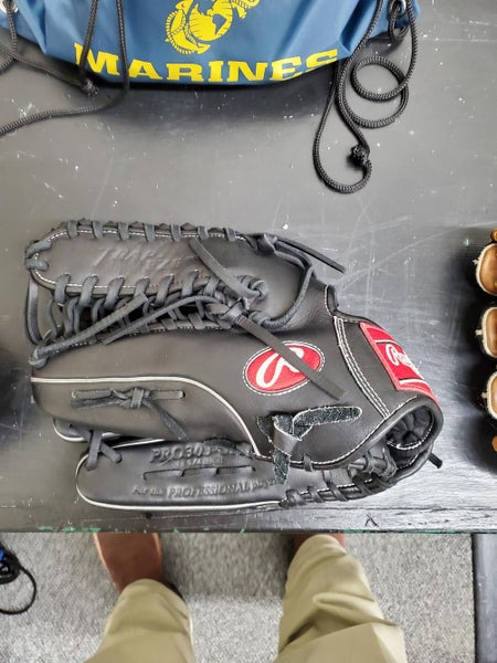 Black Used High School/College Left Handed Outfield Rawlings Heart of the Hide Baseball Glove 12.75"