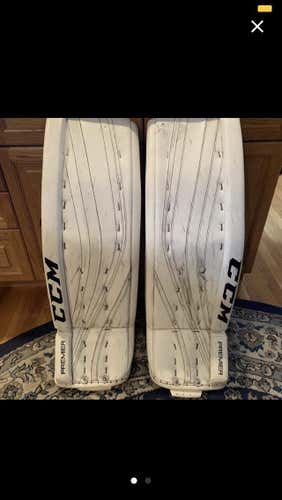 White Used 35+2 CCM Premier Pro Pro Stock Goalie Leg Pads
