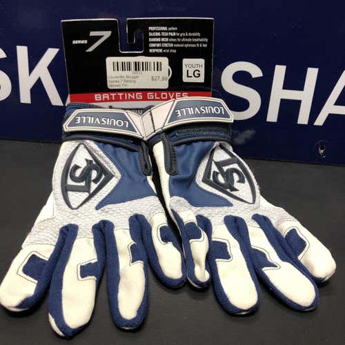New YTH Large Lousville Slugger Series 7 Batting Gloves NVY/WHT