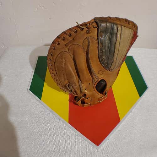 Vintage Orange Used Right Handed Catcher's Regent Double V  Baseball Glove 10.5"