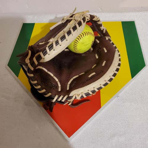 Brown Used High School/College Rawlings Right Handed Catcher's CCMFP Softball Glove 32.5"