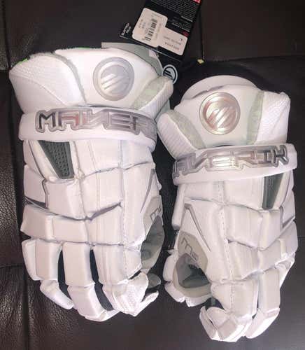 White New Player Maverik M4 13" Lacrosse Gloves LAX NWT LARGE
