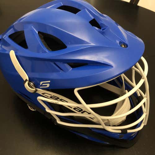 Lightly Used Cascade S Helmet. Royal Blue Shell. White Cage. White Chin Strap