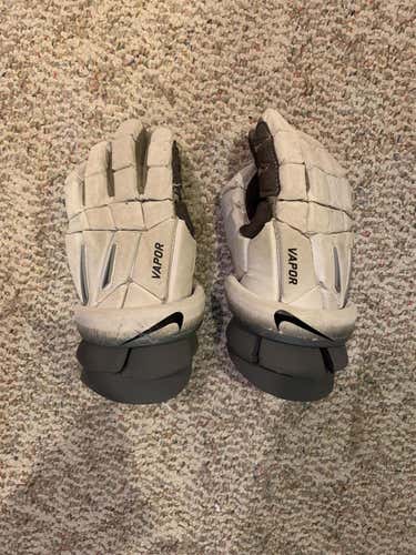 White Used Player Nike Vapor 13" Lacrosse Gloves