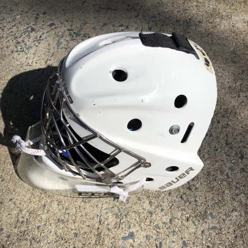 White Senior Bauer NME 8 Pro Stock Goalie Mask