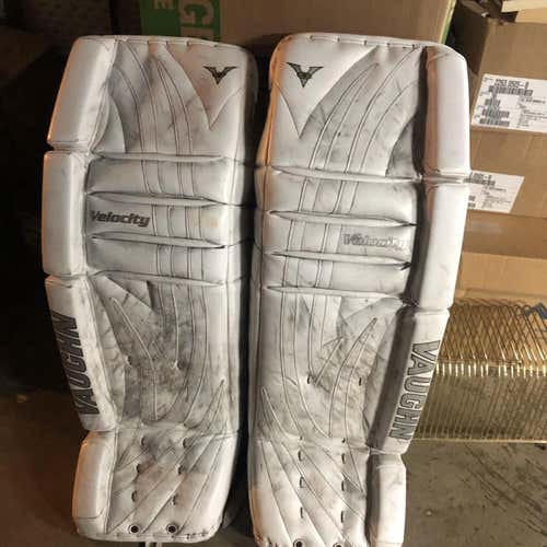 White Used 36" Vaughn Velocity V5 Pro Stock Goalie Leg Pads
