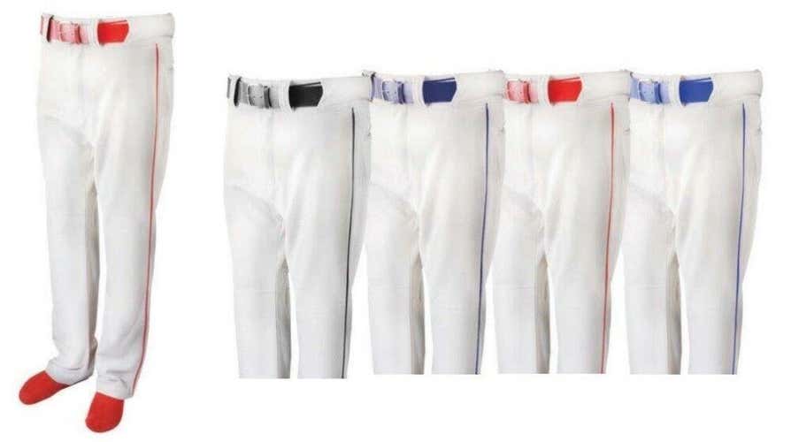 Martin Sports ADULT Baseball / Softball Belt Loop Pants, WHITE with Color Piping