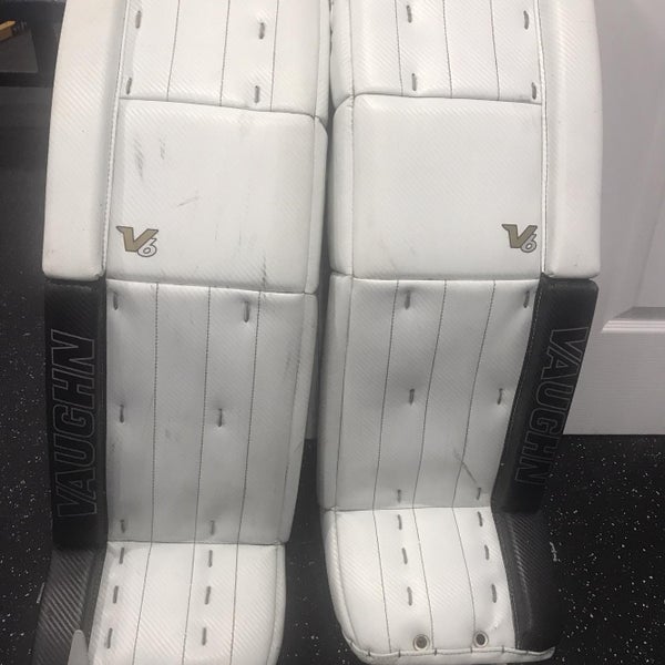White Used 35" Velocity V6 Goalie Leg Pads Pro Stock