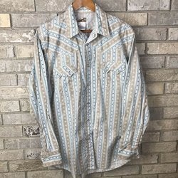 Vintage Express Rider Pearl Snap Button Down Collar Shirt Mens Large Cotton Rare