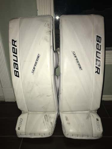 White Senior Used 34" Bauer S190 Goalie Leg Pads