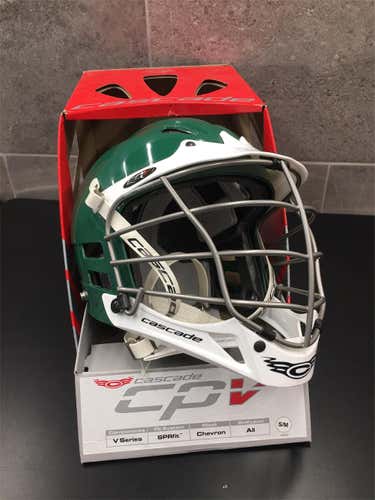 New Cascade CPV Helmet Forest Green Shell, White Visor & Chin, Silver Facemask S/M