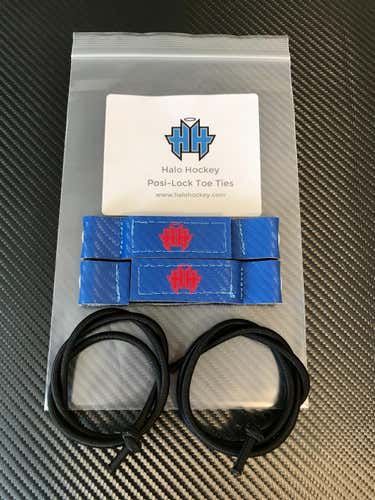 Halo Hockey Posi-lock goalie toe ties blue and red