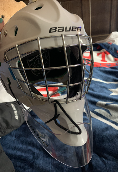 White New Senior Bauer NME 4 Goalie Mask with dangler