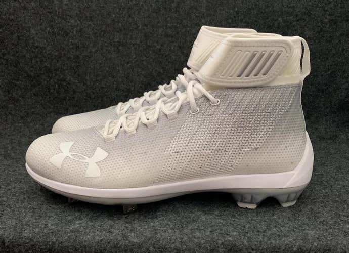 Men’s Under Armour Bryce Harper 2 Mid White Metal Baseball Cleats 12973075 Size 12