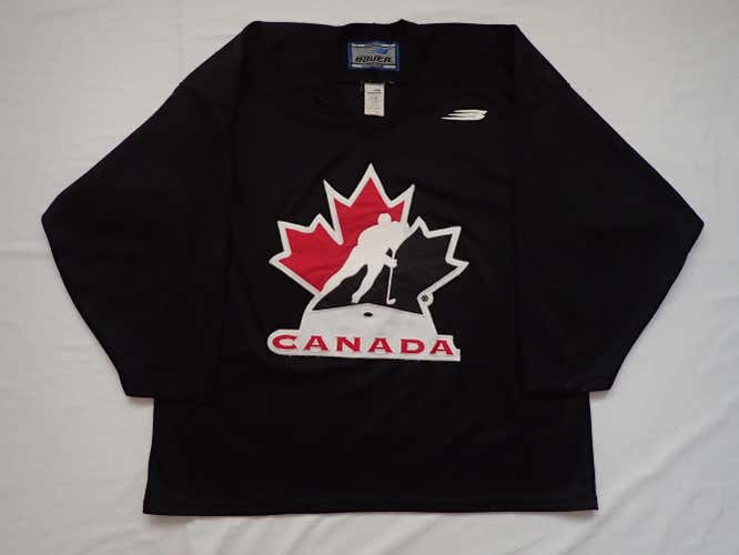 Vintage TEAM CANADA Bauer HOCKEY PLAYER Practice Jersey L Black Made in Canada