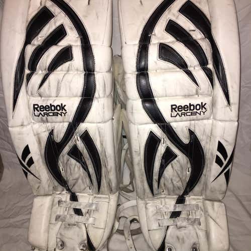 White Used 33" Reebok Reebok larceny Pro Stock Goalie Leg Pads