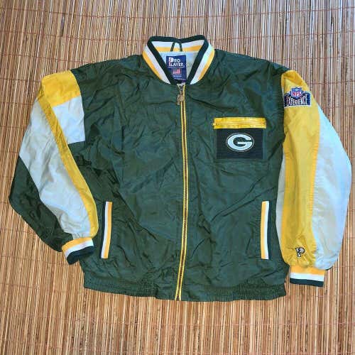 Vintage Pro Player Men XL Green Bay Packers Windbreaker Jacket NFL Football 90s