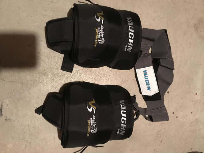 Vaughn V5 Senior knee protectors with Vaughn Senior Goalie Garter Belt