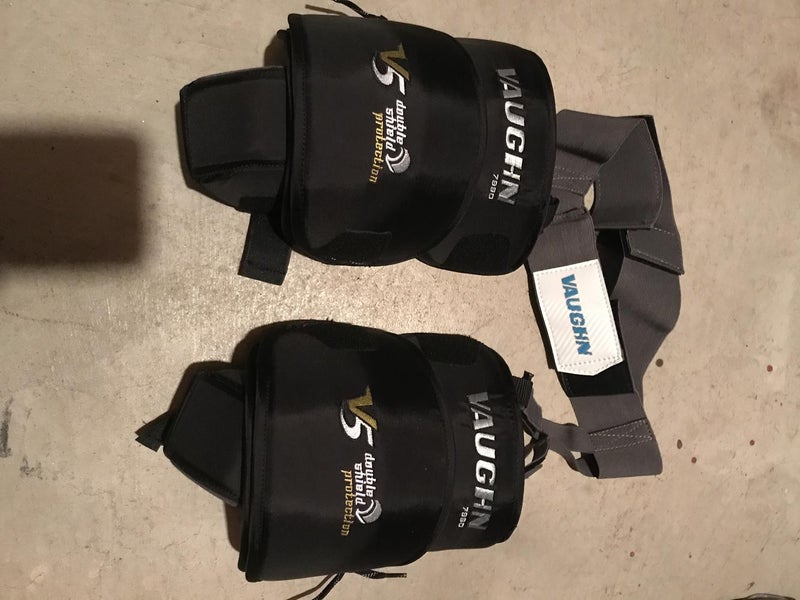 Vaughn V5 Senior knee protectors with Vaughn Senior Goalie Garter Belt