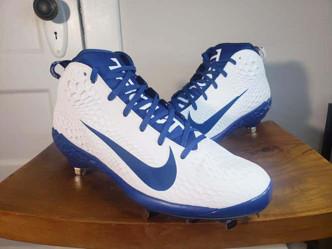 Nike Force Zoom Trout 5 White Navy Metal Baseball Cleats Size 11