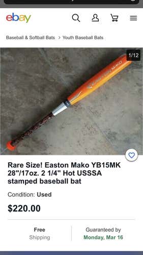 Used USSSA Certified Easton Mako 28" Bat