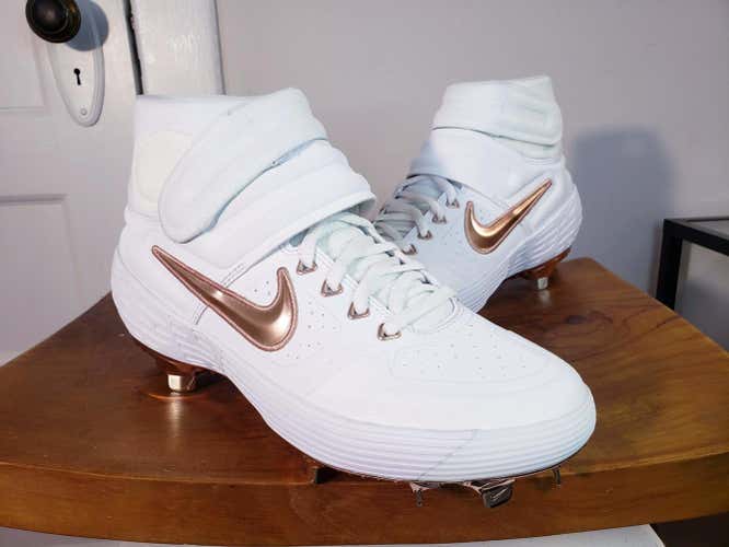 Nike Alpha Huarache Elite 2 Mid Gray Copper Cleats Mens Size 8