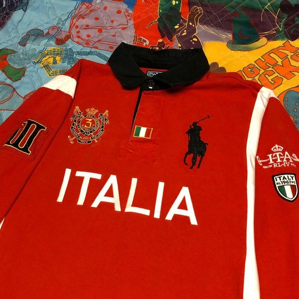 Polo Ralph Lauren Italia Rugby Collared Shirt Adult Red Italy Long Sleeve  Rare | SidelineSwap