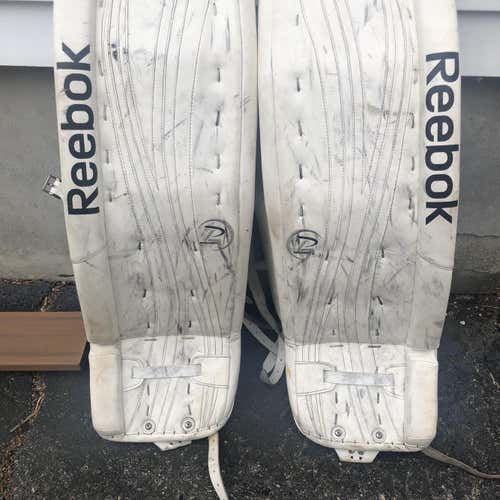 White Used 34" Reebok Premier 4 Pro Pro Stock Goalie Leg Pads
