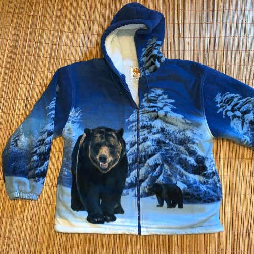 Trail Crest Grizzly Bear All Over Print Sherpa Lined Nature Fleece Full Zip XL