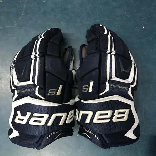 Blue Used Senior Bauer Supreme 1S Gloves 14" Pro Stock (UG067)