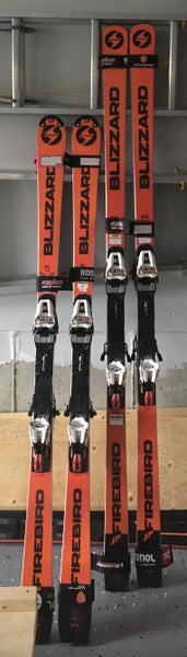 Used Blizzard Racing Firebird 165 SL FIS Race Skis With Bindings Max Din 24