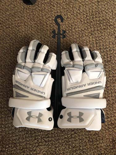 White New Under Armour Engage 13" Lacrosse Gloves