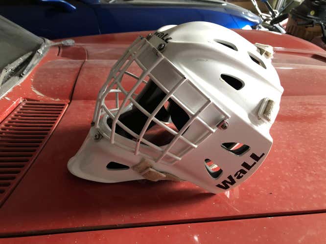 White Junior Used Wall W4 Goalie Mask