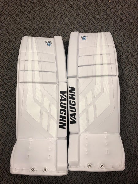 White New 33" Plus 2 Vaughn Velocity VE8 Pro Goalie Leg Pads