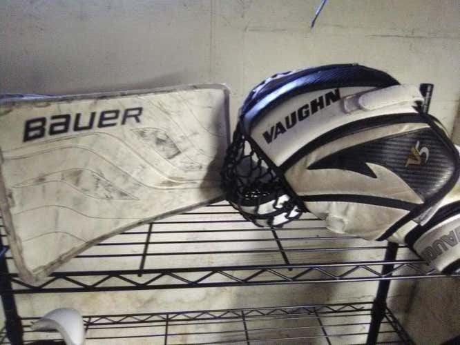 Vaughn Velocity V5 glove, Bauer Reactor 4000 blocker