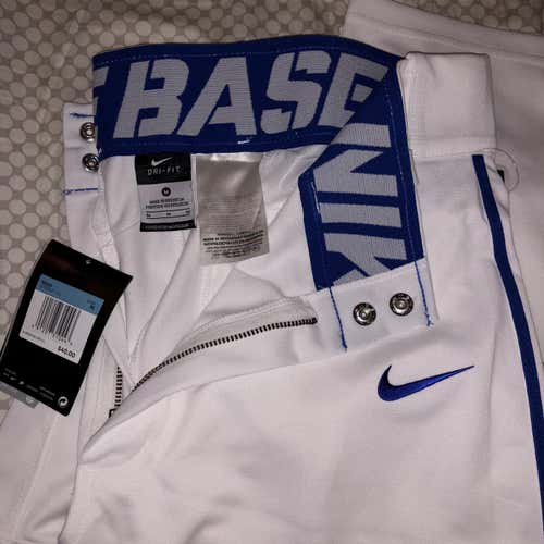 Men's Medium Nike Baseball Pants White w/Royal Piping Dri-Fi