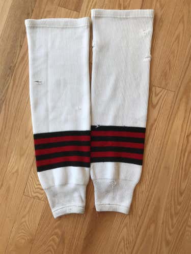 White/Red With Black Stripes Hockey 27.5” Socks