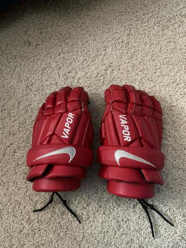 Red Used Player Nike Vapor Lacrosse Gloves 12"