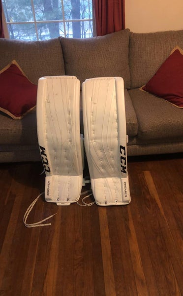 White Used 36" CCM Premier Pro Goalie Leg Pads