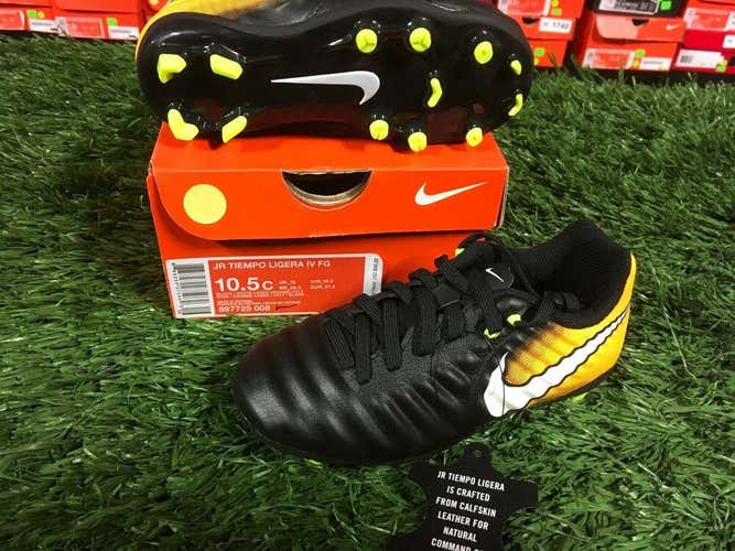 Nike Jr Tiempo Ligera IV FG Kids Size 10.5c Soccer Cleats Black / Laser Orange FIRM PRICE