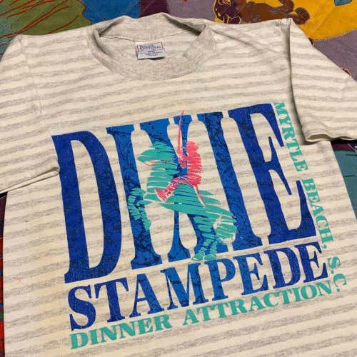 Vintage 90s Dixie Stampede Mount Rushmore Shirt Adult S Gray Striped Test Print