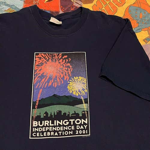 Vintage 2001 Burlington VT Independence Day Celebration T Shirt Adult Large Blue